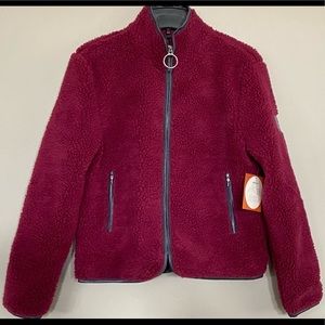 NEW Ivory Ella Sherpa Fleece Womens Full Zip Jacket Outerwear Red Maroon XS,S